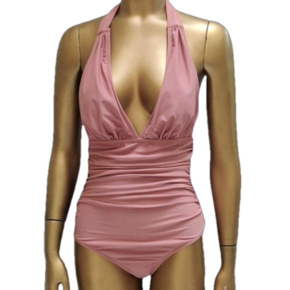 Cupshe Halter Ruched One-Piece Swimsuit NWT – Dusty Rose – Size Small - Picture 6 of 9